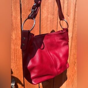FP Firenze Red Leather Handbag with Plaid Interior